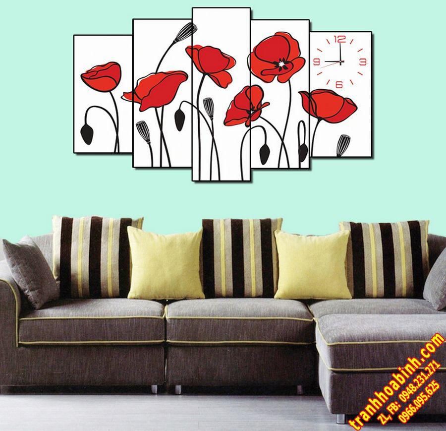 Tranh ghép bộ hoa tuylip đỏ 0014TP - Tranh decor - canvas thành phẩm