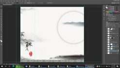 File Tranh phong thủy sông núi 001 - File gốc PSD tranh in deco lụa kính 3D canvas