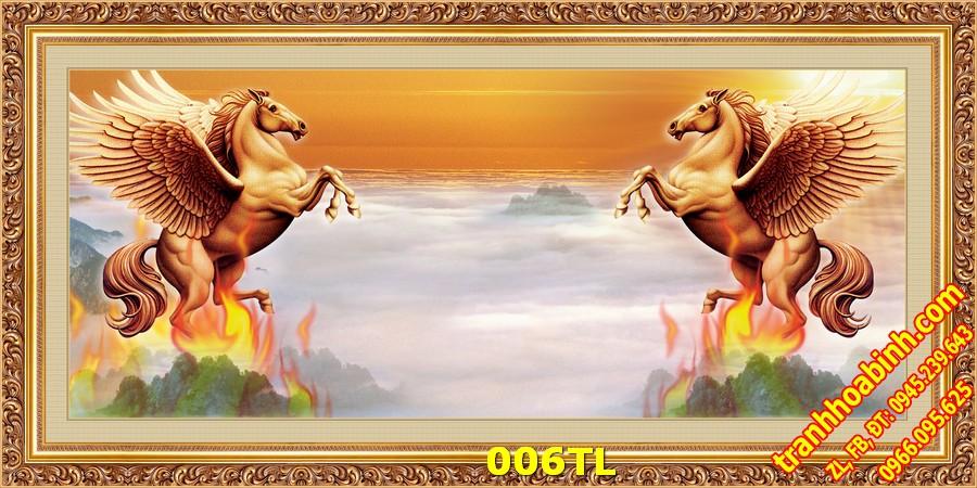 Hình gốc tranh in Song Mã 006TL - File gốc Tranh Tường Đôi Ngựa 