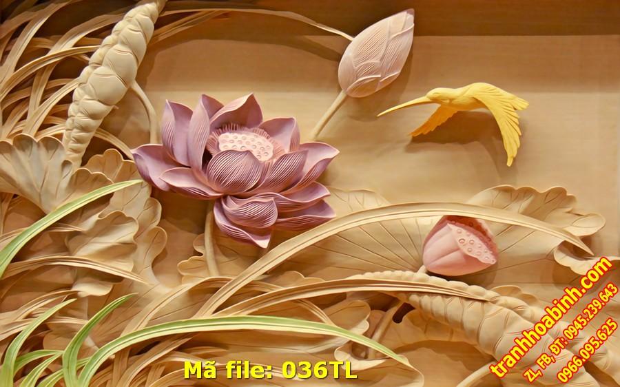 Hình gốc Hoa Sen 3D trang trí 036TL - File in Tranh tường 3D