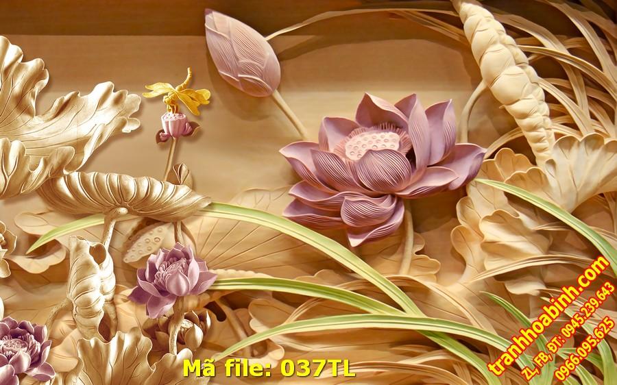 Hình gốc Hoa Sen 3D trang trí 037TL - File in Tranh tường 3D