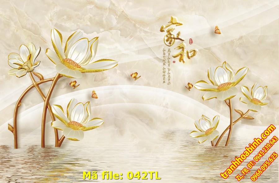 Hình gốc Hoa Sen Vân Đá Giả Ngọc 042TL - File in Tranh tường 3D