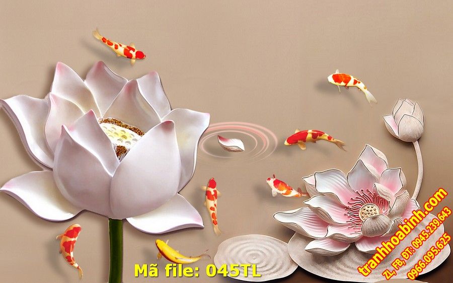 Hình gốc Cá Chép Hoa Sen 045TL - File in Tranh tường 3D