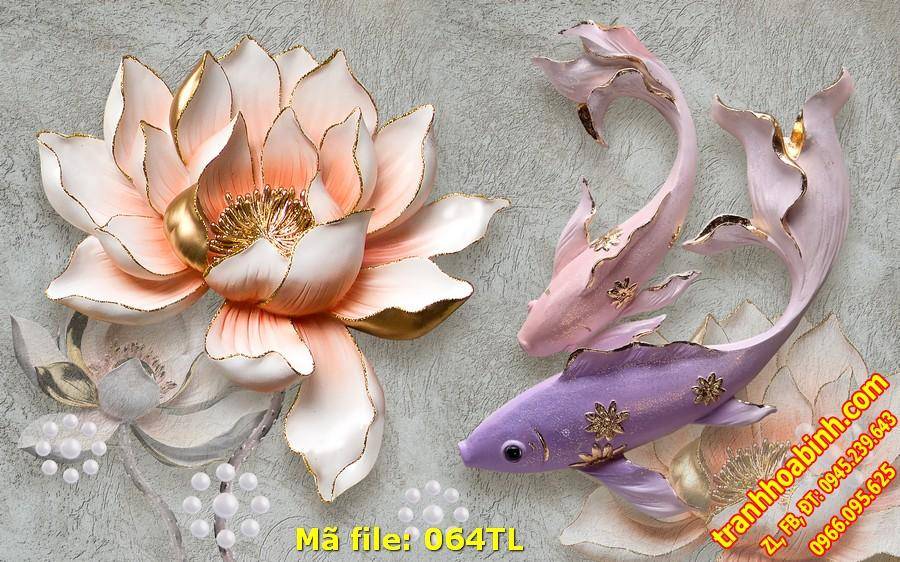 Hình gốc Cá Chép Hoa Sen 064TL - File gốc in tranh 3D