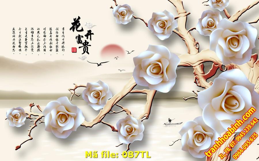 Tranh tường Hoa Hồng 087TL - File hình gốc in tranh 3D