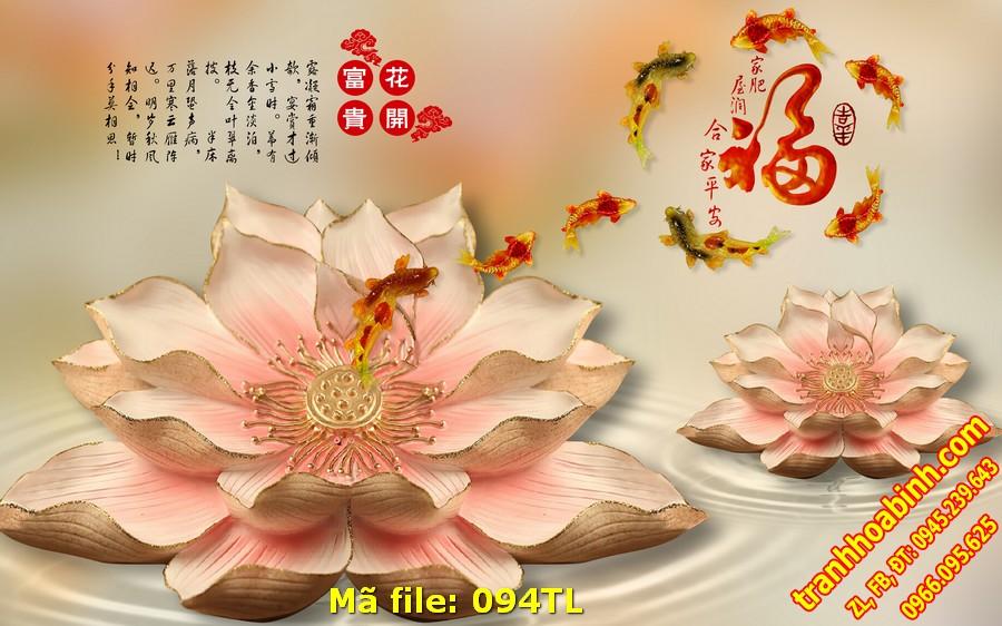 Hoa Sen Cá Chép Chữ Phúc 094TL - File gốc in tranh 3D