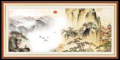 Tranh Mây Núi Cây Tùng 1004 - File gốc PSD Tranh Thủy Mặc