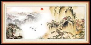 Tranh Mây Núi Cây Tùng 1004 – File gốc PSD Tranh Thủy Mặc