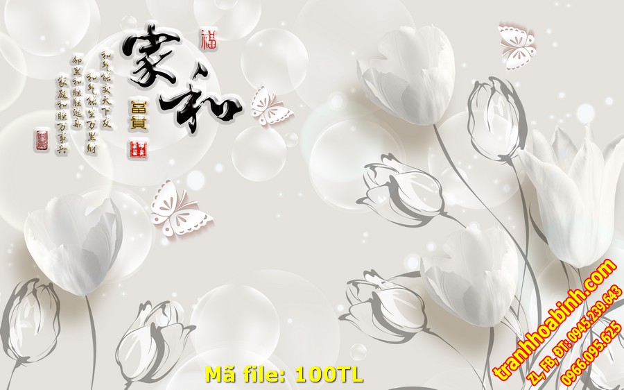Hoa TuyLip giả ngọc 100TL - File gốc in tranh tường tranh lụa 3D