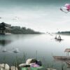 File Tranh Hồ Thiên Nga Sen Lan 1097 - File gốc JPG Tranh Thủy Mặc