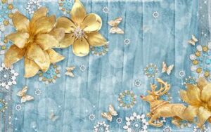 Tranh 3D hoa Hươu Nai 192TL – File gốc tranh tường tranh lụa