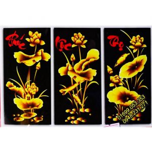 Tranh thêu 3 bức Hoa sen vàng Phúc Lộc Thọ – 222427