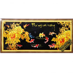Tranh thêu Phú quý cát tường cá chép hoa mẫu đơn – 222560