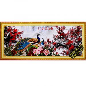 Tranh thêu Chim công hoa đào Hạnh phúc trường tồn – A304