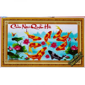 Tranh thêu Cửu ngư quần hội – cá chép hoa sen – 222755