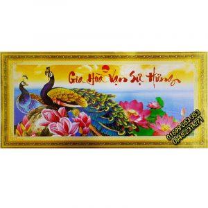 Tranh thêu Gia hòa vạn sự hưng – chim công hoa sen lan – 222911