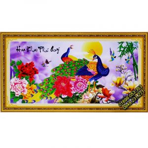 Tranh thêu Hoa khai phú quý – chim công hoa mẫu đơn – 222942