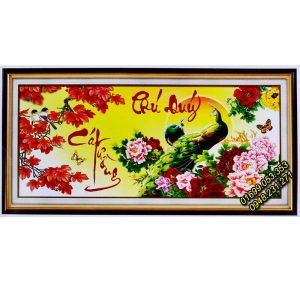 Tranh thêu Phú quý Cát Tường – Chim công hoa Mẫu đơn – 223019