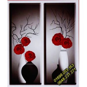 Tranh thêu Bình hoa hồng 2 bức – A1153