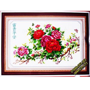 Tranh thêu Hoa khai phú quý – hoa mẫu đơn – H231