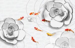 Tranh tường Cá chép Hoa Sen trắng 209TL – File gốc 3D in tranh lụa