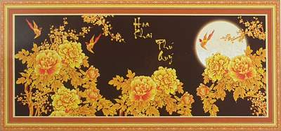 Tranh thêu chữ thập Hoa Khai Phú Quý 222566 - Hoa Mẫu Đơn vàng