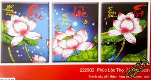 Tranh thêu hoa sen 3 bức Phúc Lộc Thọ – 222902
