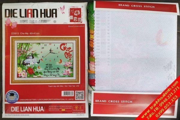 Tranh thêu đồng hồ Cha Mẹ 223013