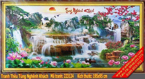 Tranh thêu chữ thập tùng nghênh khách 223124