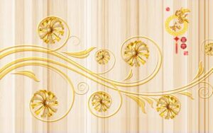 Hoa Vàng trên vân gỗ 242TL – File gốc 3D tranh tường tranh lụa