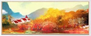 Rừng cây đỏ bên hồ 276TL – File gốc 3D Tranh cảnh Hoàng Hôn