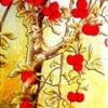 Cây Lá Vàng Hoa Đỏ 422 - File gốc tranh tường trang trí