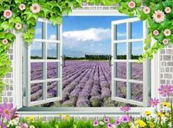 Cửa Sổ Vườn Hoa tím lavender 442 - File gốc tranh tường trang trí