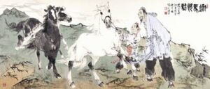 Hai Ông Cháu và Đàn Ngựa 450 – File gốc Tranh Thủy Mặc