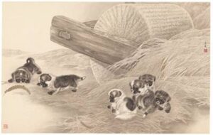 File tranh Đàn Chó con 468 – File gốc tranh Thủy Mặc trang trí