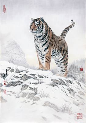 File tranh Hổ Trong Rừng Tuyết 469 - File gốc tranh Thủy Mặc