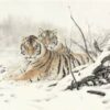 File tranh Đôi Hổ Trong Rừng Tuyết 471 - File gốc tranh Thủy Mặc