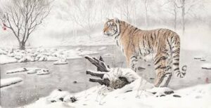 File tranh Hổ Trong Rừng Tuyết 473 – File gốc tranh Thủy Mặc