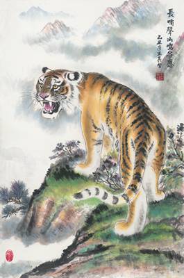 File tranh Hổ gầm trên núi 485 – File gốc tranh con hổ Thủy Mặc