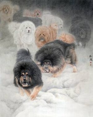 Tranh Đàn Chó trên tuyết 489 – File gốc tranh Thủy Mặc