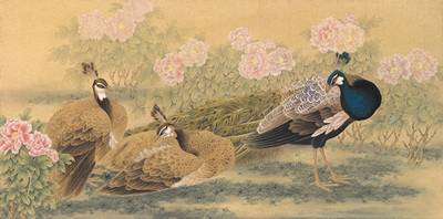 File tranh Chim Công Hoa Mẫu Đơn 492 - File gốc Tranh Thủy Mặc