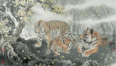 File tranh Gia Đình Hổ 499 - File gốc tranh đàn Hổ trong rừng