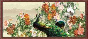 File tranh Chim Công Hoa Mẫu Đơn 500 – File gốc Tranh Phong Cảnh