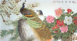 File tranh Chim Công Hoa Mẫu Đơn 501 – File gốc Tranh Phong Cảnh