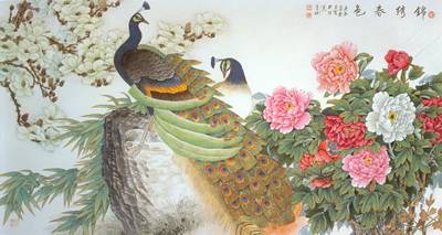 File tranh Chim Công Hoa Mẫu Đơn 501 - File gốc Tranh Phong Cảnh