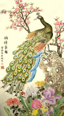 File tranh Chim Công Hoa Đào 506 - File gốc Tranh Phong Cảnh