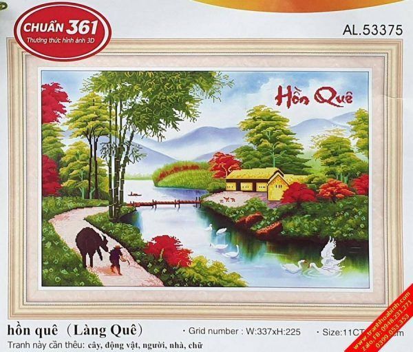 Tranh thêu chữ thập Phong Cảnh Làng Quê AL53375