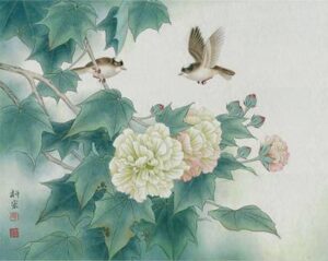 File tranh Đôi Chim Trên Cành Hoa 535 – File gốc Tranh Hoa Cỏ