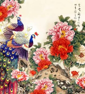 File tranh Chim Công Mẫu Đơn 586 – File gốc Tranh Hoa Khai Phú Quý