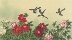 File tranh Chim Yến Mẫu Đơn 587 – File gốc Tranh Hoa Khai Phú Quý